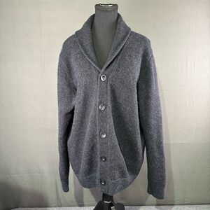 Pronto Uomo Blue Sweater Men XL 100% Wool Cardigan Button Up Knit Charcoal Gray